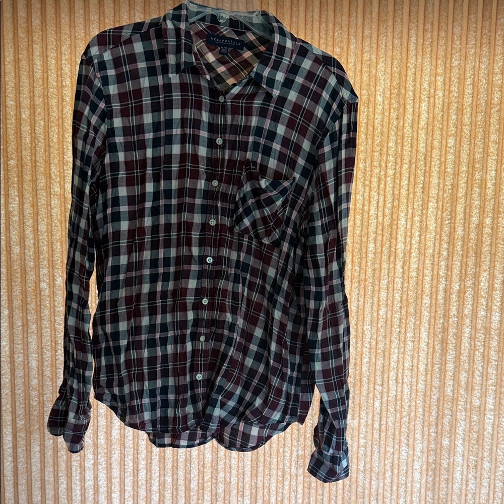 Plaid  Shirt - Burgundy and Blue